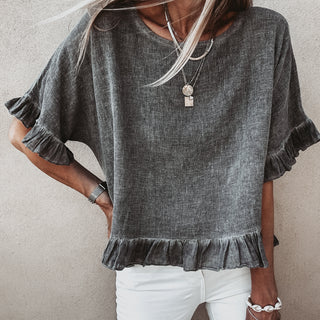 Inky grey ruffle edges linen top *NEW*
