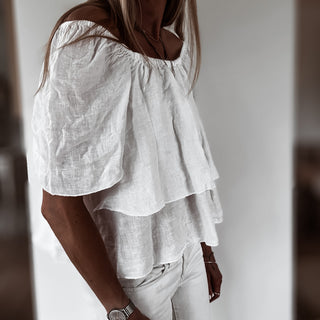 White tiered ruffle linen top *NEW*