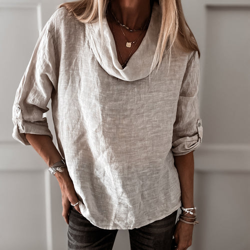 Beige Lili linen top with cowl neck *NEW*