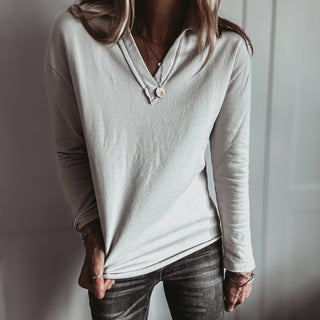 BEIGE Whisper v neck collar sweatshirt *NEW*