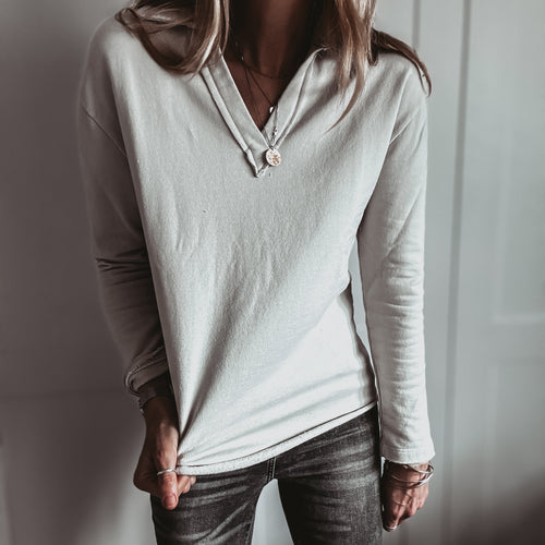 BEIGE Whisper v neck collar sweatshirt *NEW*