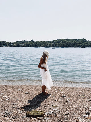 White Blossom linen button dress