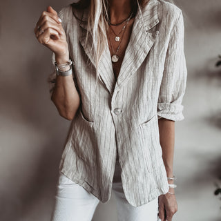 Pinstripe SAND linen blouse blazer *NEW*
