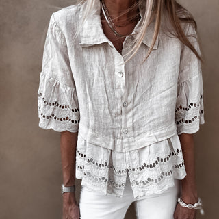 Lola TAUPE linen shirt with cotton lace *NEW*