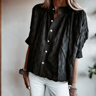 Black Pompano Broderie floaty Blouse *NEW*
