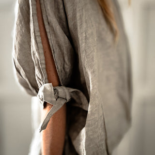 TAUPE Leila linen top with bows *NEW*
