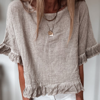 Sand ruffle edges linen top *NEW*