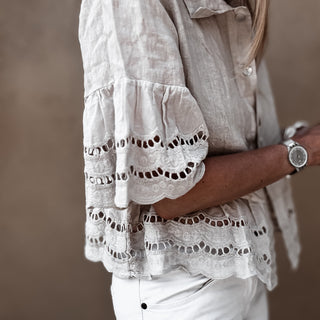 Lola TAUPE linen shirt with cotton lace *NEW*