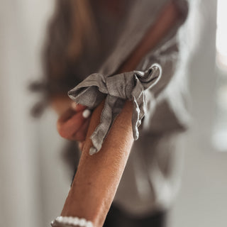 TAUPE Leila linen top with bows *NEW*