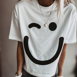WHITE smiley t shirt *relaxed style* BACK IN STOCK