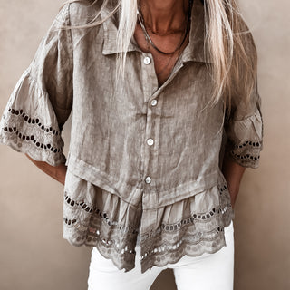 Lola TAUPE linen shirt with cotton lace *NEW*