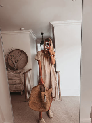 Lottie linen off shoulder beige dress *NEW*