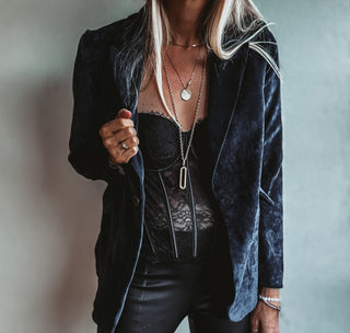 Navy Lyon velvet blazer