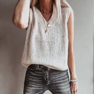 Fedora VINTAGE WHITE knitted V tank *NEW*