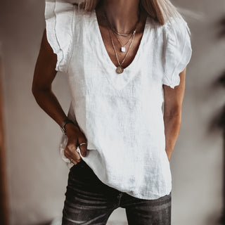 White Santiago frills linen tee *NEW*