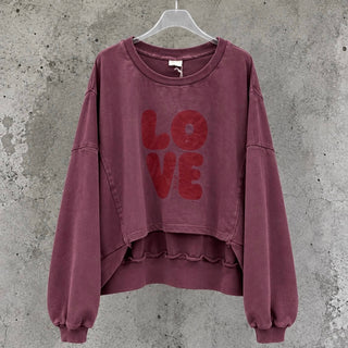 Burgundy cropped LOVE sweatshirt *relaxed style*