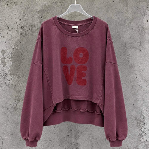 Burgundy cropped LOVE sweatshirt *relaxed style*