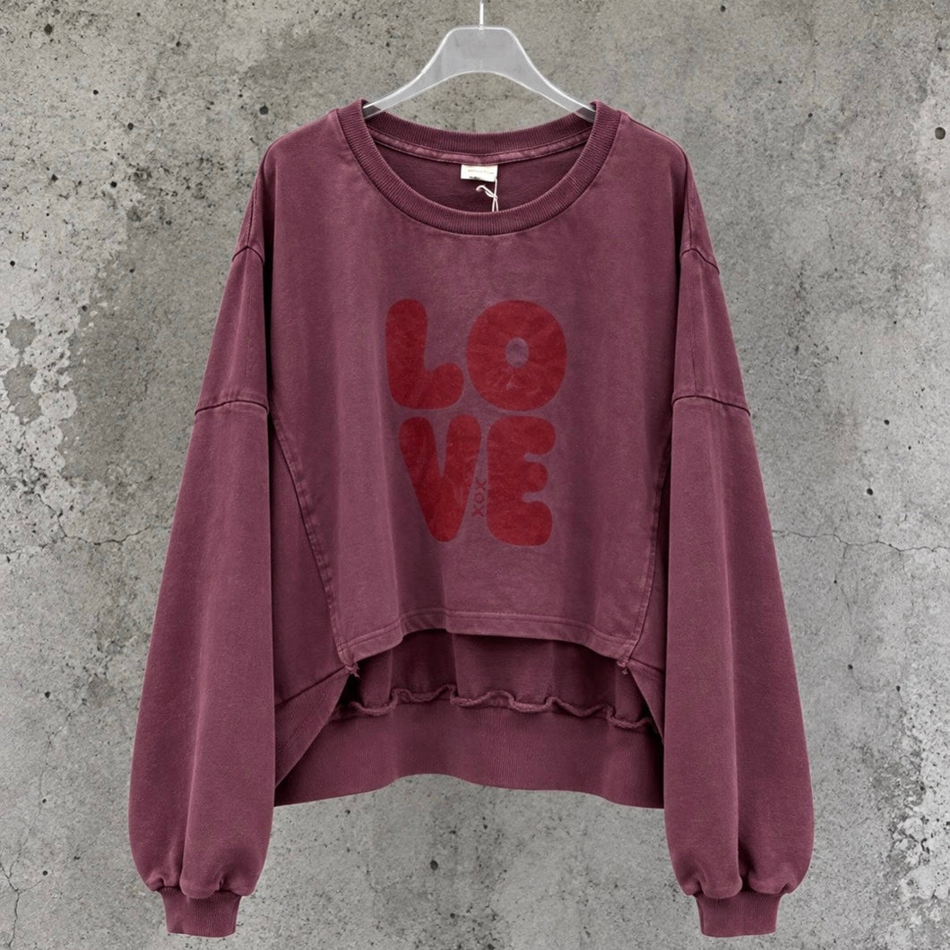 Burgundy cropped LOVE sweatshirt *relaxed style*