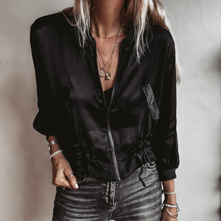 BLACK Satin bomber top *NEW*