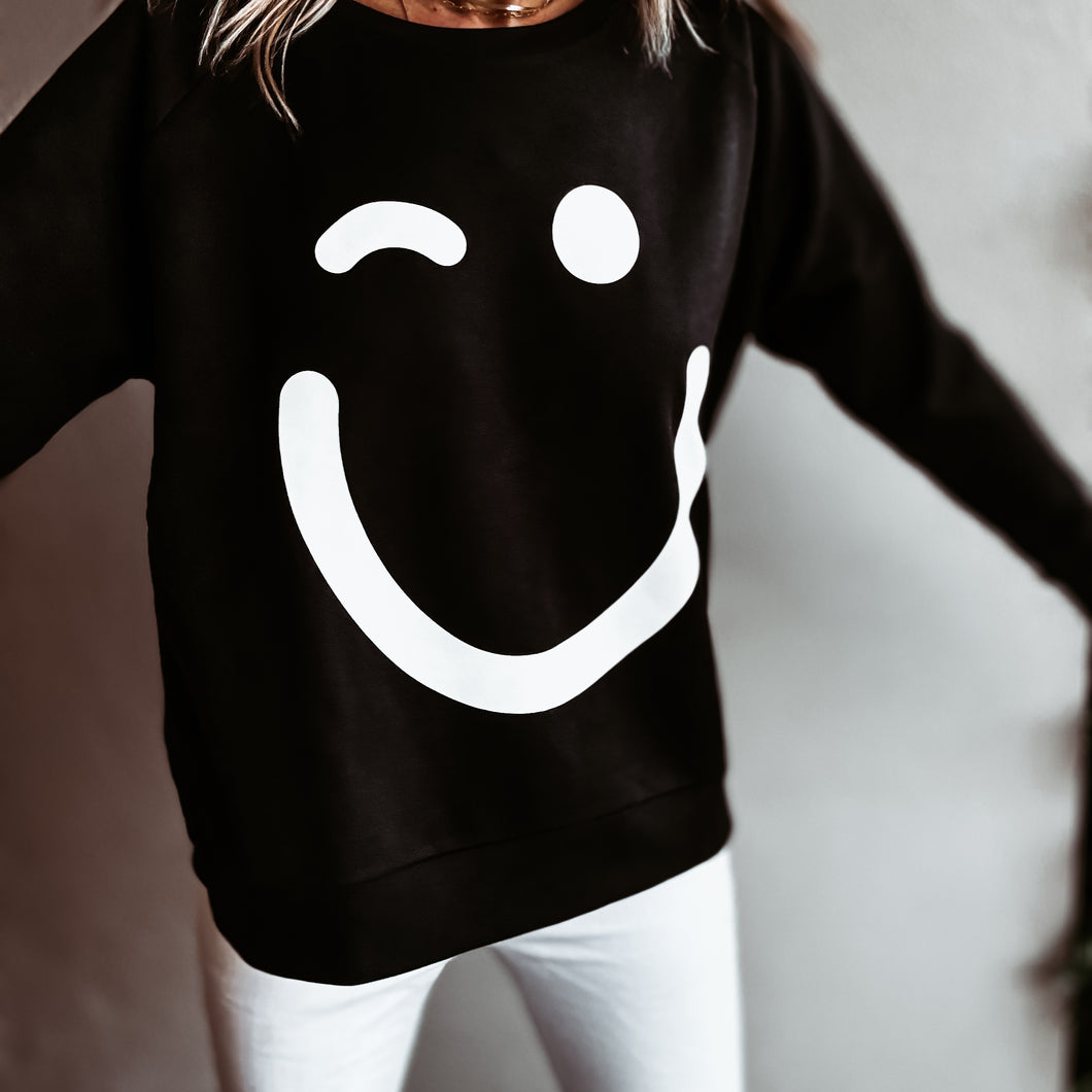 BLACK Smiley sweatshirt relaxed style NEW Lucy Dodwell