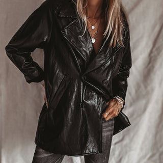 Oswega Black faux patent leather boyfriend blazer *NEW*