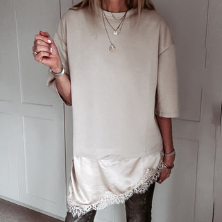 BEIGE Lara Lace asymmetric tee *NEW*
