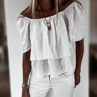 White tiered ruffle linen top *NEW*