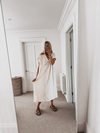 Kalamata CREAM  V neck t shirt dress