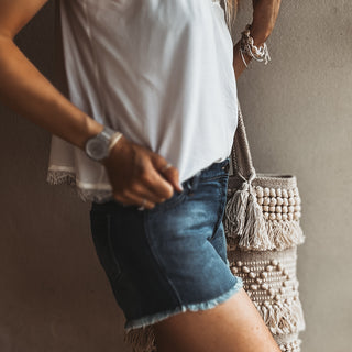 Blue denim cut off shorts
