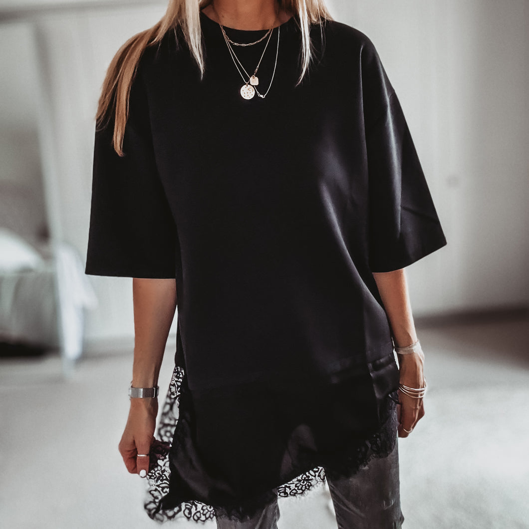 BLACK Lara Lace asymmetric tee *NEW*