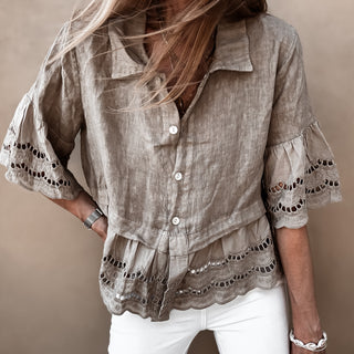 Lola TAUPE linen shirt with cotton lace *NEW*