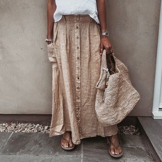 Loire linen caramel skirt with buttons *NEW*