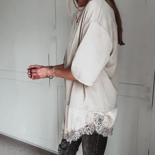BEIGE Lara Lace asymmetric tee *NEW*