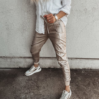 Full faux leather CHAMPAGNE GOLD ULTIMATE joggers