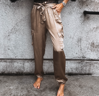 GOLD CHAMPAGNE Satin Cargo joggers *NEW*
