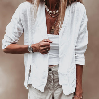 WHITE relaxed linen blazer with pockets  *NEW*