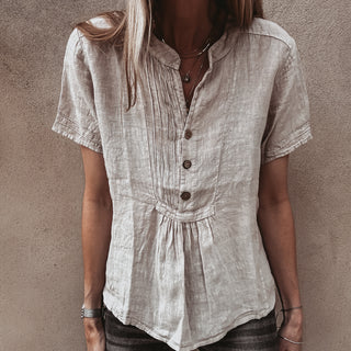 Sand Scarlet smocked white linen blouse