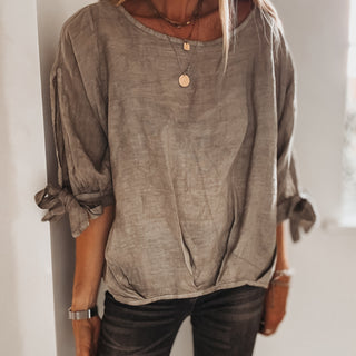 TAUPE Leila linen top with bows *NEW*