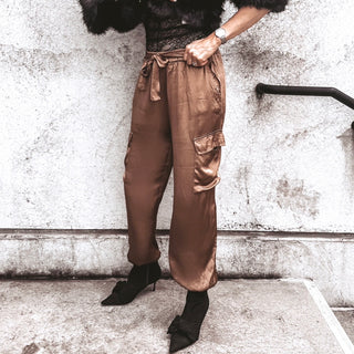 CARAMEL Satin Cargo joggers *NEW*