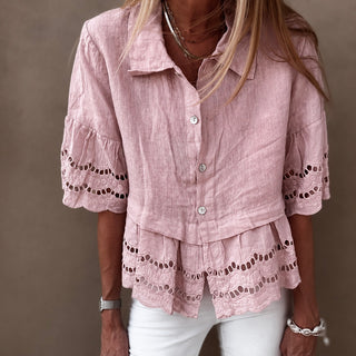 Lola dusty PINK linen shirt with cotton lace *NEW*