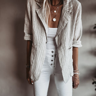 Pinstripe SAND linen blouse blazer *NEW*