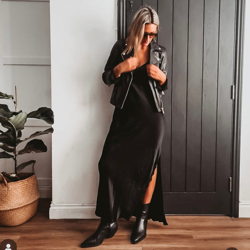 Sienna Lace Satin Slip dress BLACK *new*