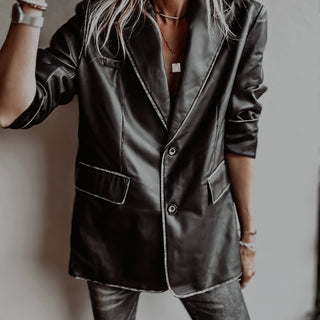 Black faux leather boyfriend blazer *NEW*
