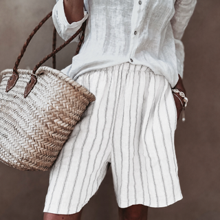 Slouchy pinstripe linen shorts WHITE *NEW*