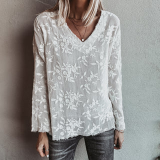 WHITE lace flower blouse