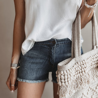 Blue denim cut off shorts