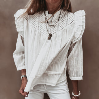 Loryn smocked white linen blouse