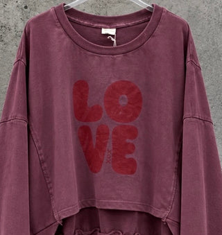 Burgundy cropped LOVE sweatshirt *relaxed style*