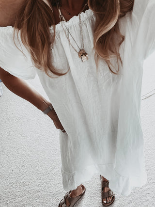 Lottie linen off shoulder white dress *NEW*