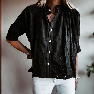 Black Pompano Broderie floaty Blouse *NEW*